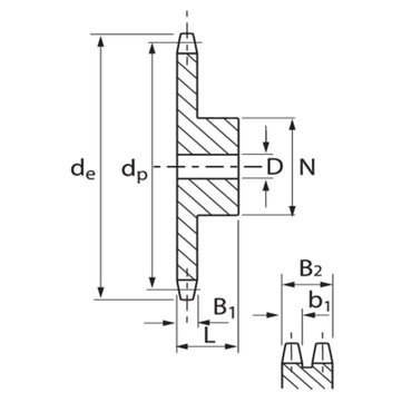 Produktbild von Kettenrad 20B – 8 Zähne, Gehärtet, Mit Nabe, Einreihig, Teilung 31,75 Mm (1 1/4") Für Industrieantriebe (Ozdowski)