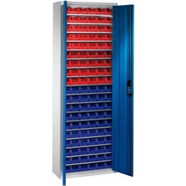 CP Regalschrank 7035/5012 1980x700x300mm mit Türen 114 Lagerbehälter